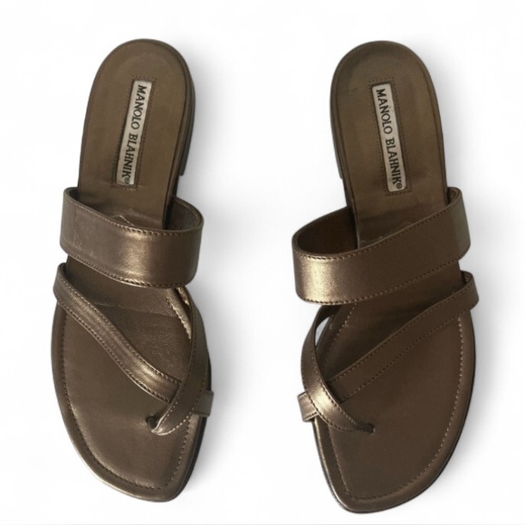 Manolo Blahnik Shoes - Manolo Blahnik Bronze Susa Leather Flat Sandal size EU 37.5 US 7